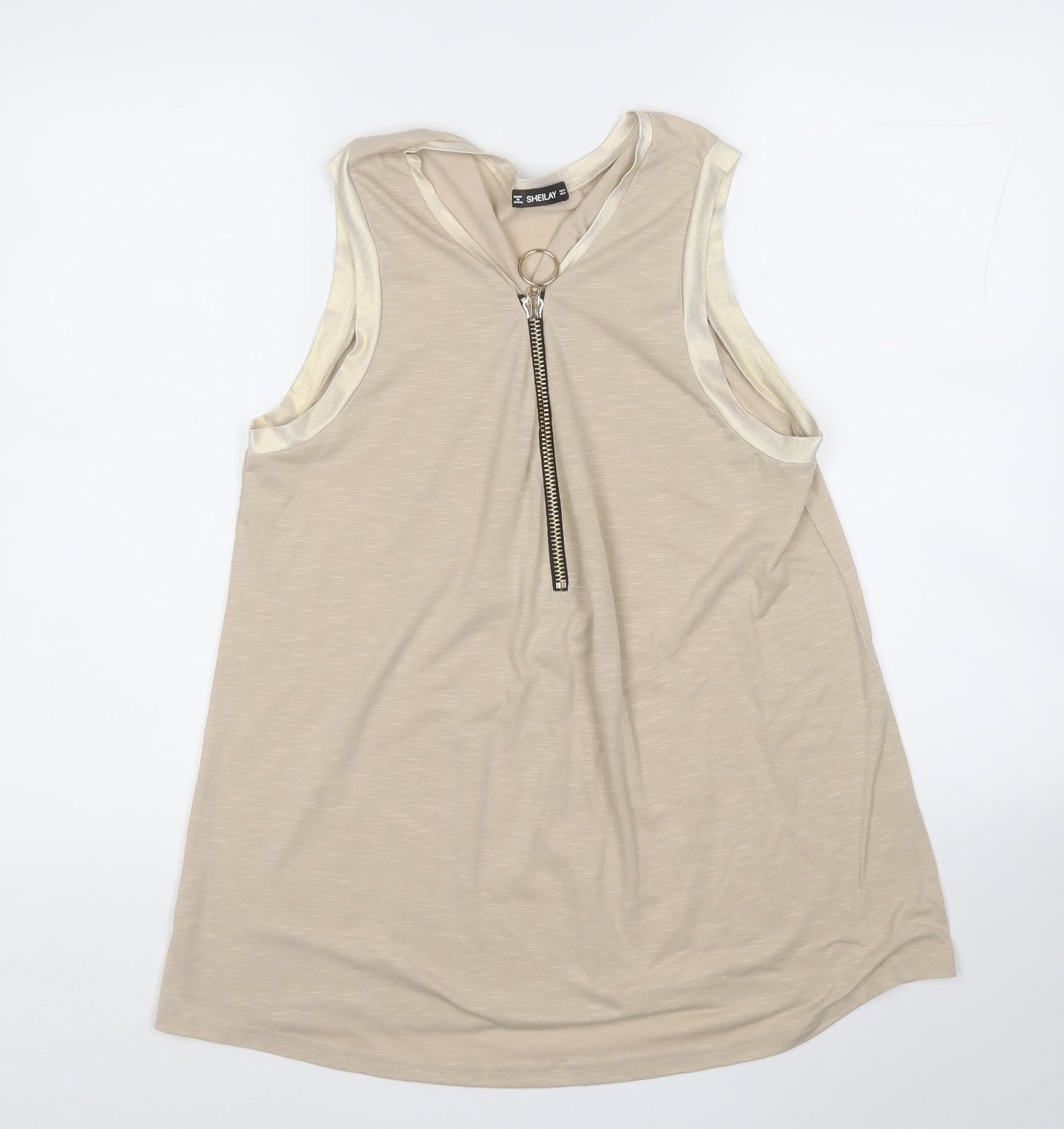 Womens UK Size M Sheilay Beige Basic Tank