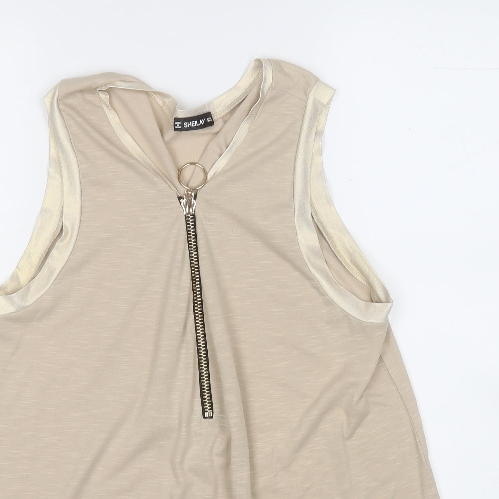 Womens UK Size M Sheilay Beige Basic Tank