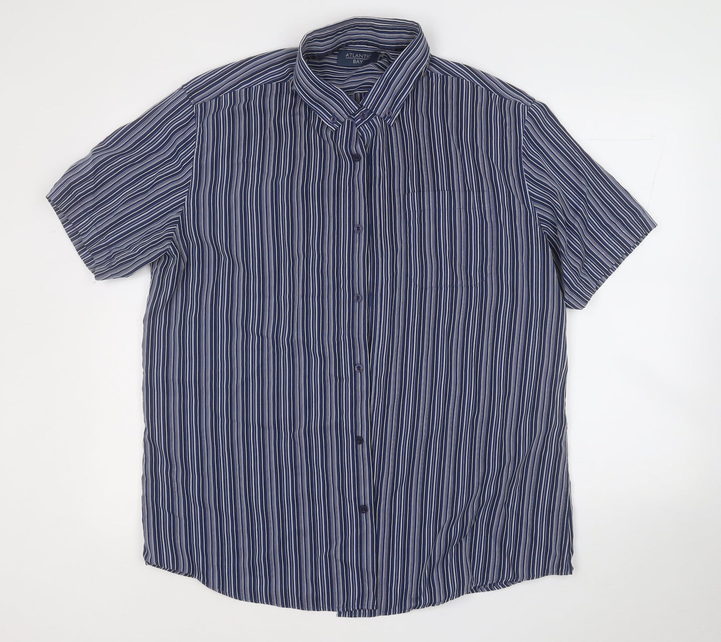 Mens UK Size XL Atlantic Bay Blue  Button-Up Short Sleeve Casual Shirt