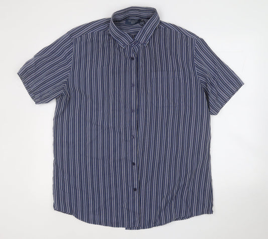 Atlantic Bay Mens Blue Striped Polyester  Button-Up Size XL Collared