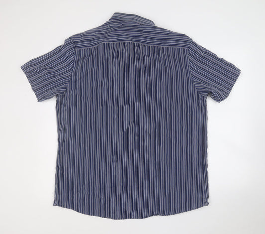 Atlantic Bay Mens Blue Striped Polyester  Button-Up Size XL Collared