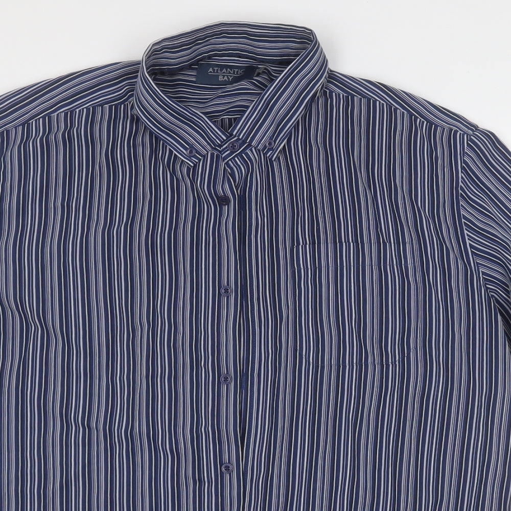 Mens UK Size XL Atlantic Bay Blue  Button-Up Short Sleeve Casual Shirt