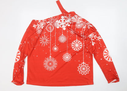 SheIn Womens Red Round Neck Geometric Polyester Pullover Jumper Size S