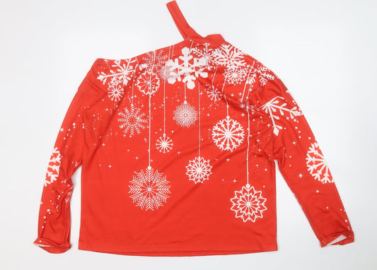 SheIn Womens Red Round Neck Geometric Polyester Pullover Jumper Size S