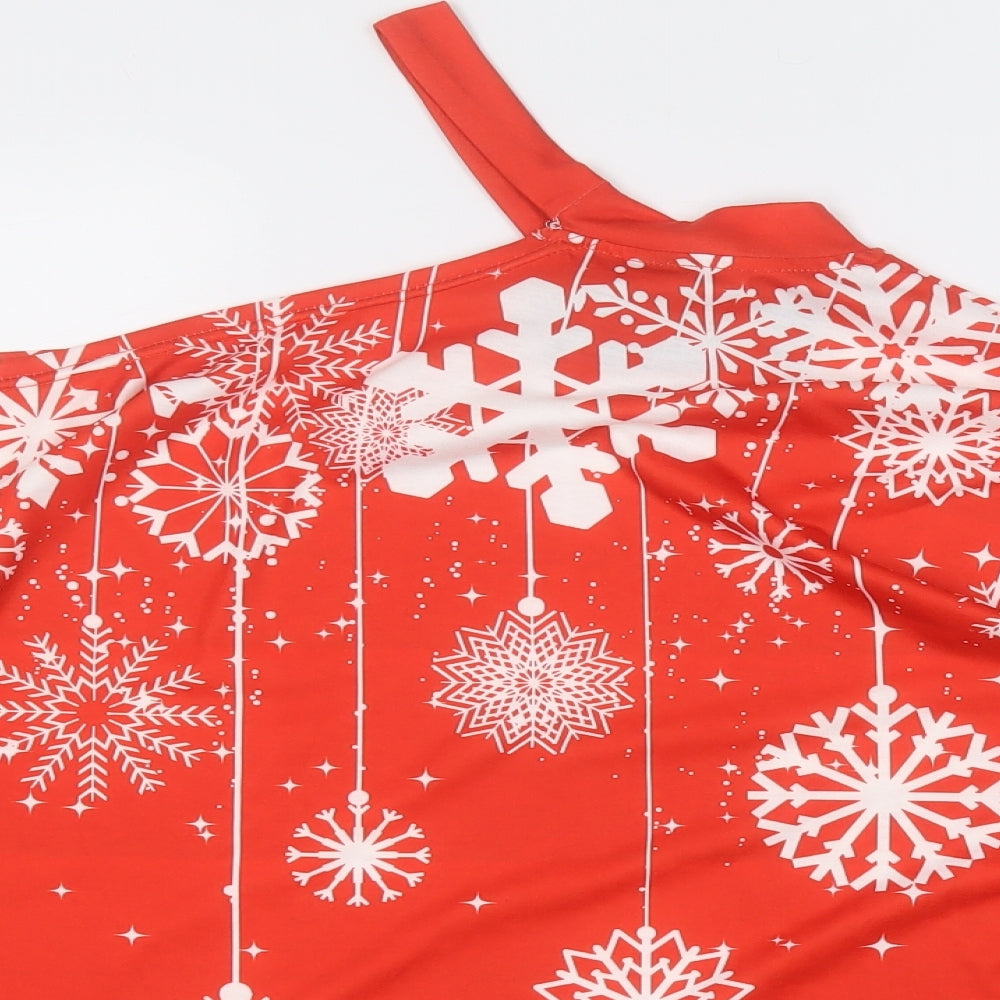 SheIn Womens Red Round Neck Geometric Polyester Pullover Jumper Size S