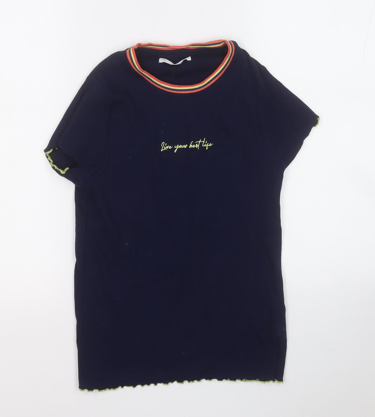Marks and Spencer Girls Blue Round Neck  Cotton Pullover Jumper Size 13-14 Years