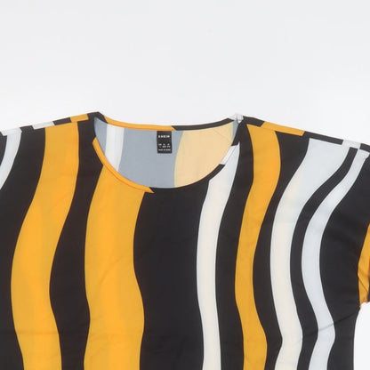SheIn Womens Yellow Geometric Polyester Basic Blouse Size L Round Neck