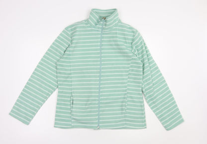 Anne De Lancay Womens Green Striped Polyester Full Zip Sweatshirt Size S  Zip