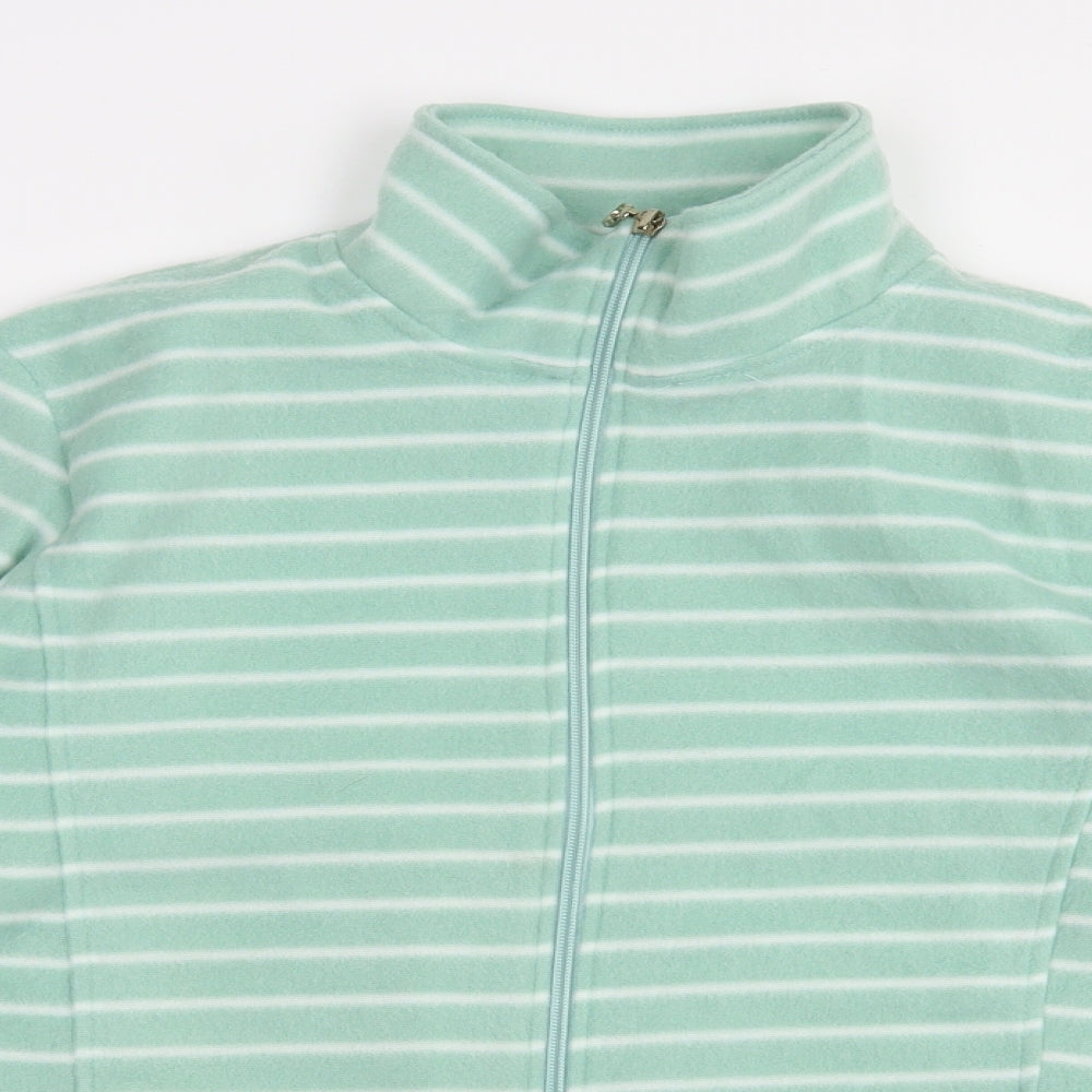 Anne De Lancay Womens Green Striped Polyester Full Zip Sweatshirt Size S  Zip