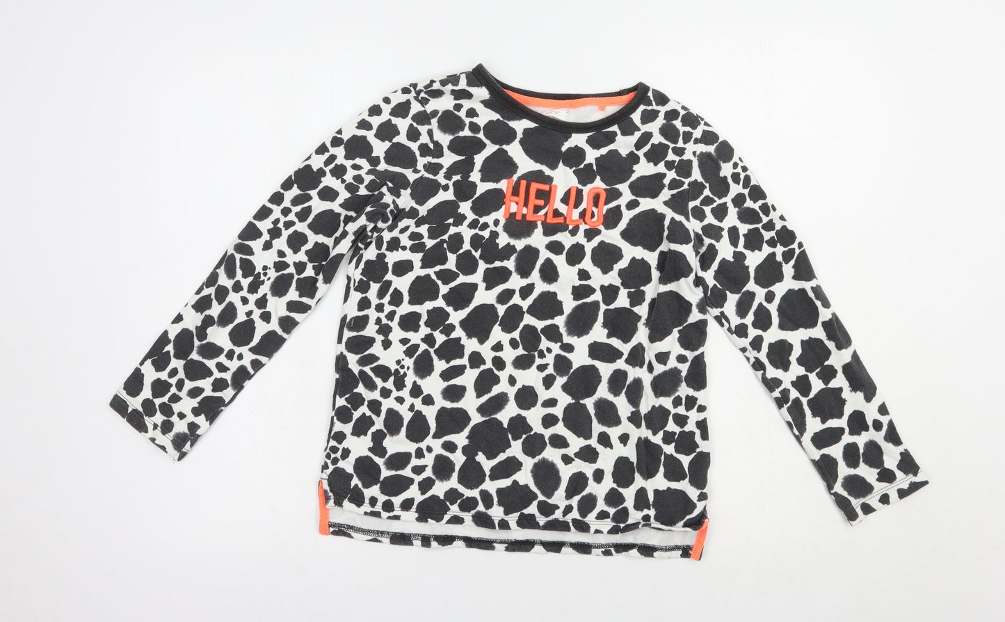 NEXT Girls Black Animal Print Cotton Pullover T-Shirt Size 10 Years Crew Neck Pullover - Hello