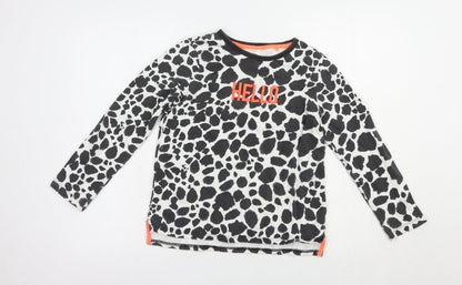 NEXT Girls Black Animal Print Cotton Pullover T-Shirt Size 10 Years Crew Neck Pullover - Hello