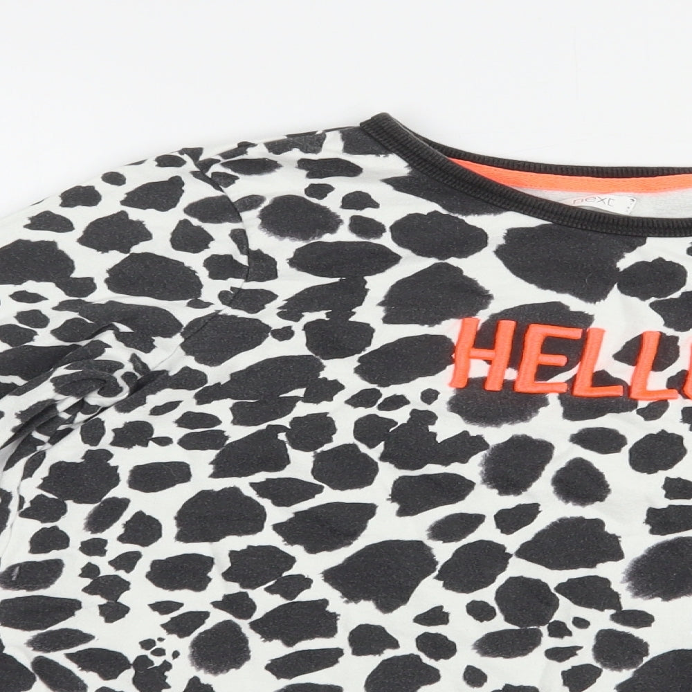 NEXT Girls Black Animal Print Cotton Pullover T-Shirt Size 10 Years Crew Neck Pullover - Hello