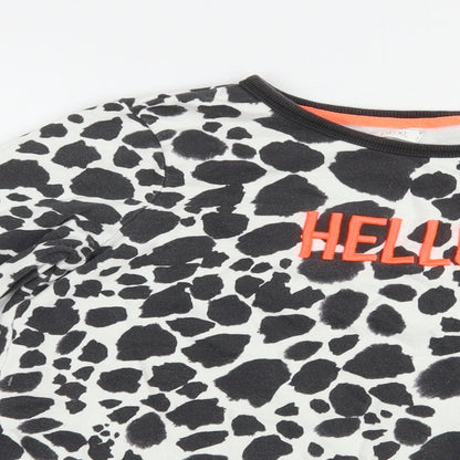 NEXT Girls Black Animal Print Cotton Pullover T-Shirt Size 10 Years Crew Neck Pullover - Hello
