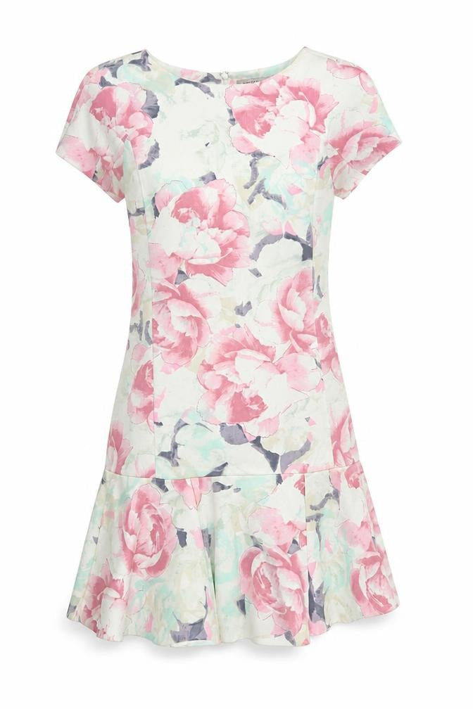 Marks and Spencer Womens White Floral Polyester Pencil Dress  Size 6  Boat Neck Zip