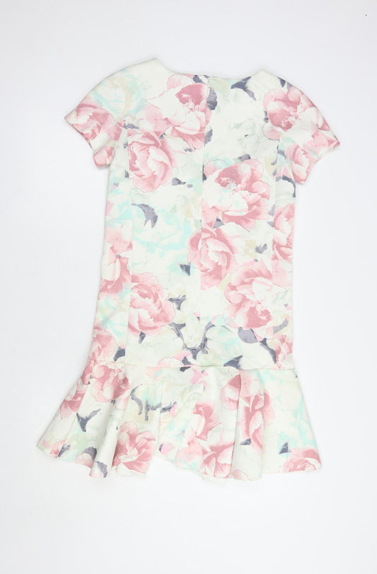 Marks and Spencer Womens White Floral Polyester Pencil Dress  Size 6  Boat Neck Zip