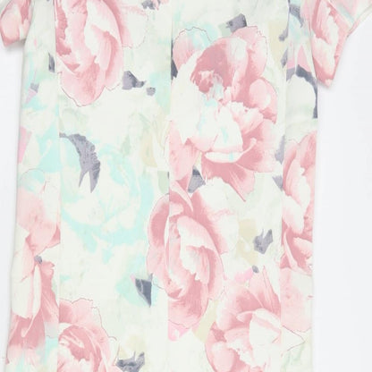 Marks and Spencer Womens White Floral Polyester Pencil Dress  Size 6  Boat Neck Zip