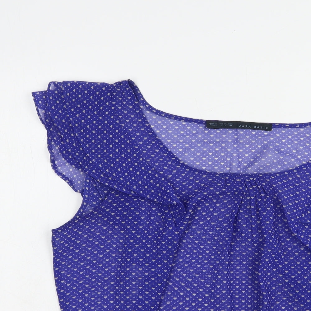 Womens UK Size L Zara Blue Basic Blouse