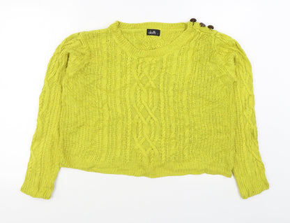 Dotti Womens Yellow Boat Neck  Acrylic Pullover Jumper Size S