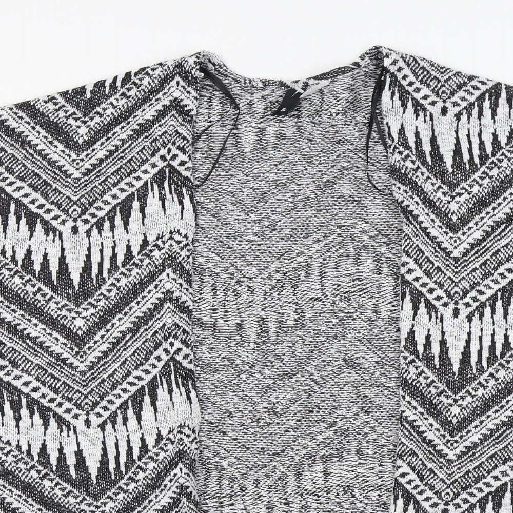 H&M Womens Black V-Neck Geometric Polyester Cardigan Jumper Size S