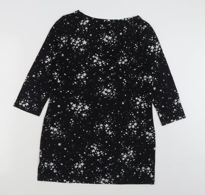 F&F Womens Black Geometric Polyester Jumper Dress  Size 12  Boat Neck Pullover
