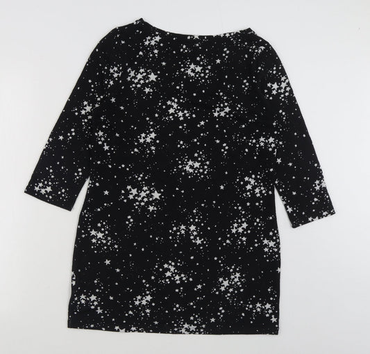 F&F Womens Black Geometric Polyester Jumper Dress  Size 12  Boat Neck Pullover