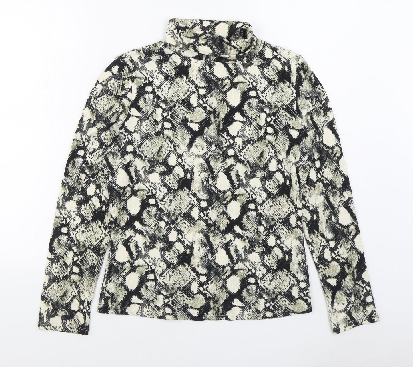 Primark Womens Black Roll Neck Animal Print Polyester Pullover Jumper Size S