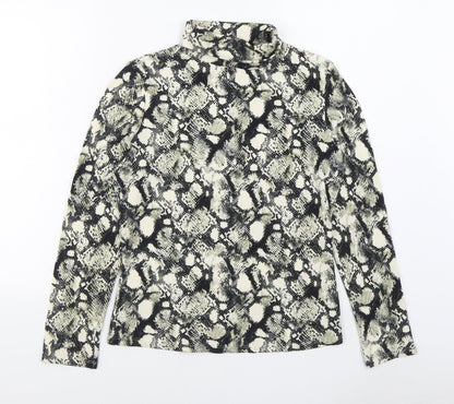 Primark Womens Black Roll Neck Animal Print Polyester Pullover Jumper Size S