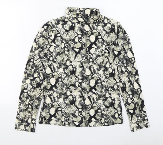 Primark Womens Black Roll Neck Animal Print Polyester Pullover Jumper Size S