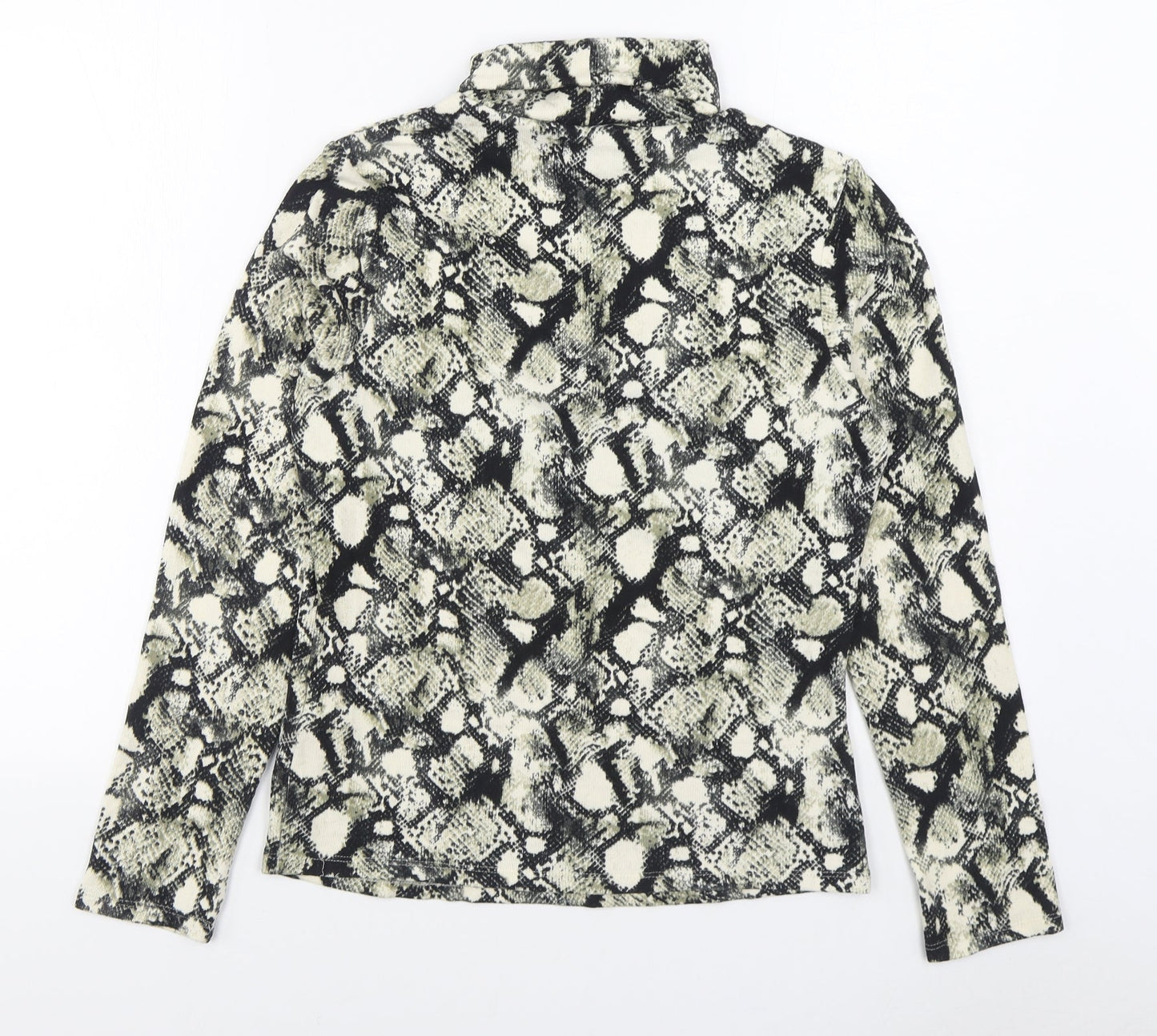 Primark Womens Black Roll Neck Animal Print Polyester Pullover Jumper Size S