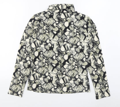 Primark Womens Black Roll Neck Animal Print Polyester Pullover Jumper Size S