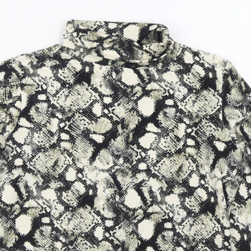 Primark Womens Black Roll Neck Animal Print Polyester Pullover Jumper Size S