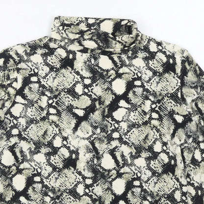Primark Womens Black Roll Neck Animal Print Polyester Pullover Jumper Size S