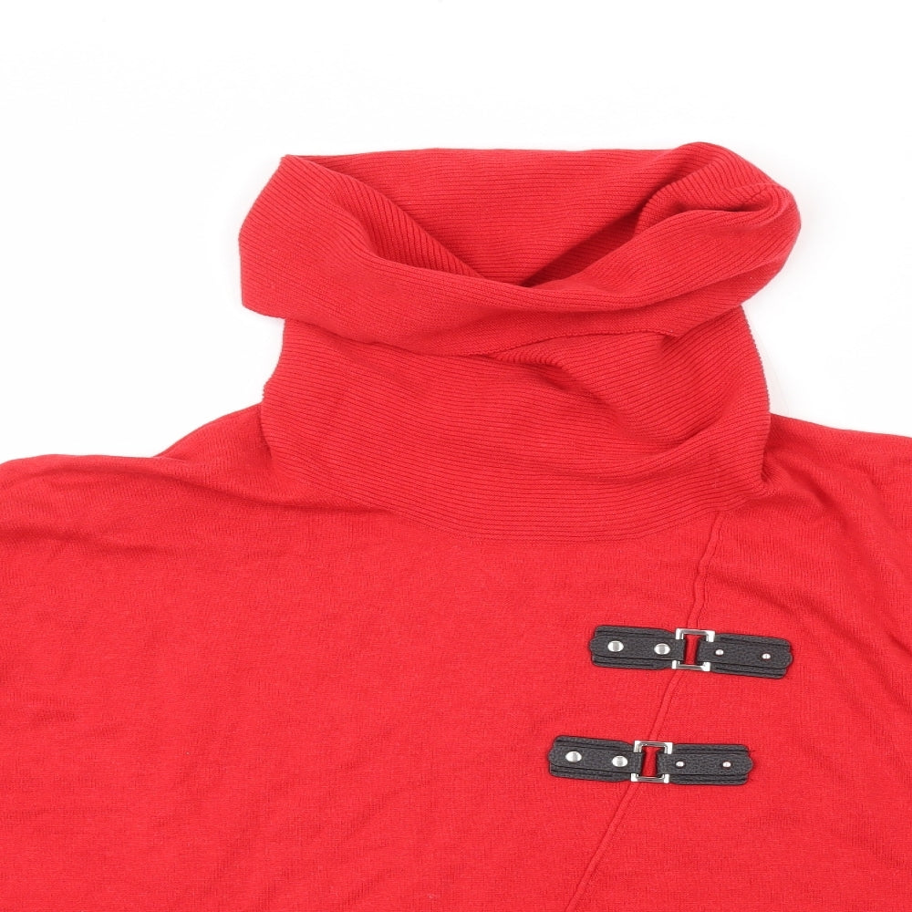 Marbel Womens Red Roll Neck  100% Cotton Cardigan Jumper One Size