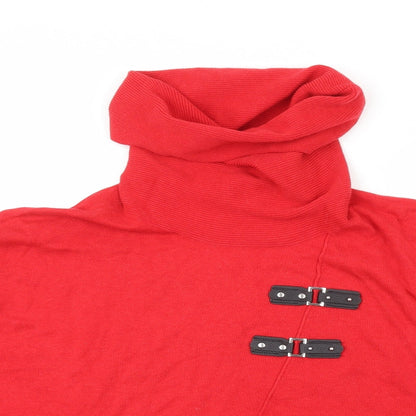 Marbel Womens Red Roll Neck  100% Cotton Cardigan Jumper One Size