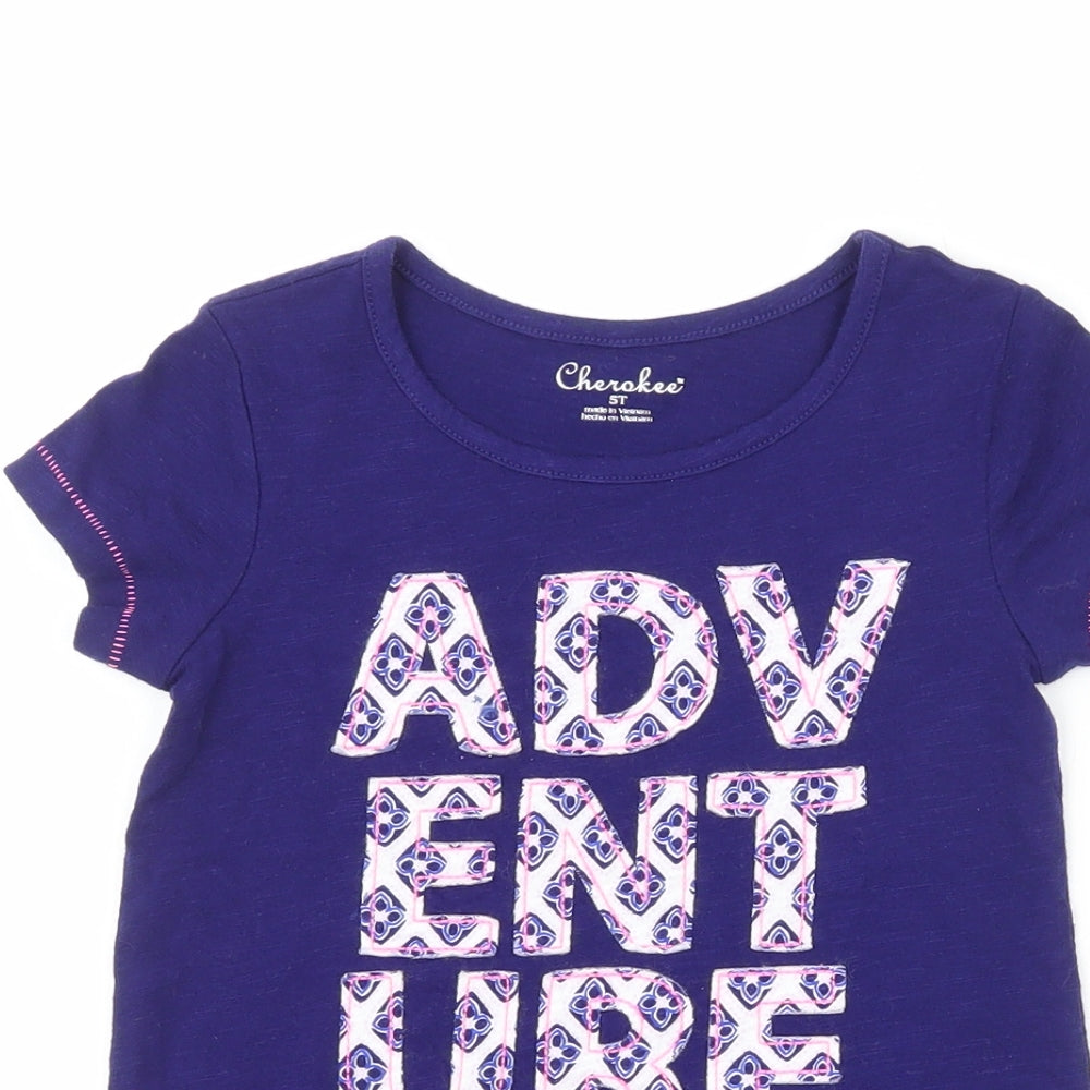 Cherokee Girls Purple  Cotton Pullover T-Shirt Size 3-4 Years Crew Neck  - Adventure is out there
