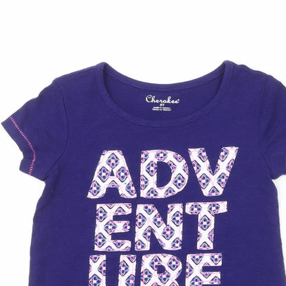 Cherokee Girls Purple  Cotton Pullover T-Shirt Size 3-4 Years Crew Neck  - Adventure is out there