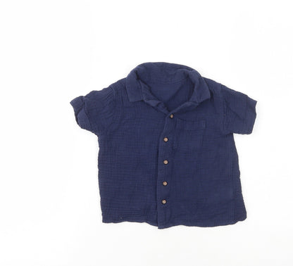 Preworn Boys Blue  100% Cotton Basic Button-Up Size 18-24 Months Collared