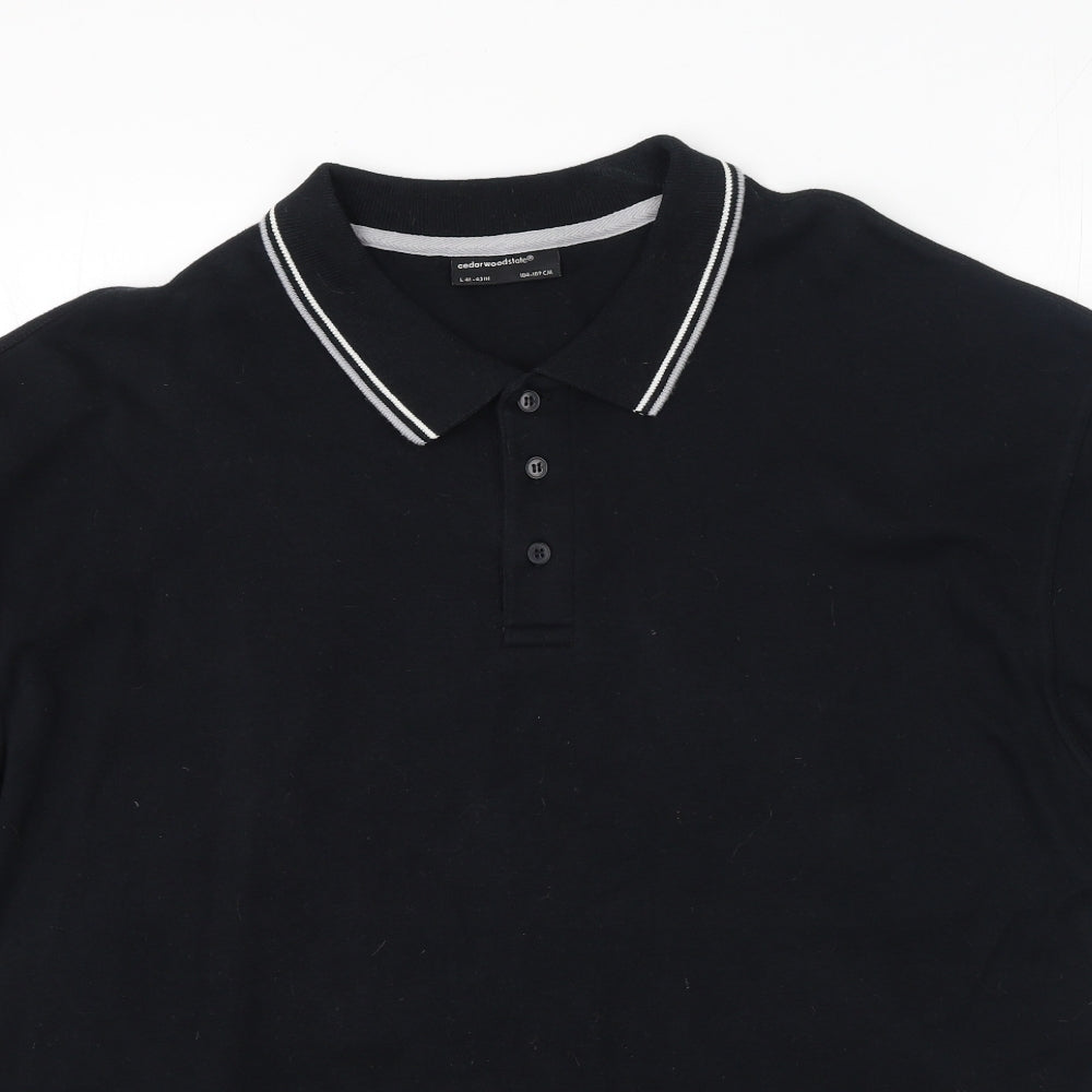 Cedar Wood State Mens Black  Polyester  Polo Size L Collared
