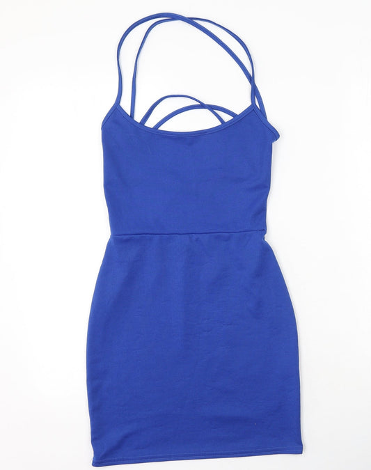 Boohoo Womens Blue  Polyester Bodycon  Size 10  Round Neck