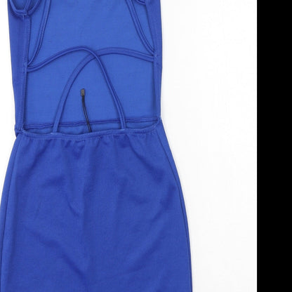 Boohoo Womens Blue  Polyester Bodycon  Size 10  Round Neck