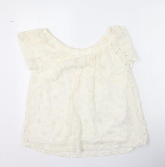 Womens UK Size 14 Peacocks Ivory Basic T-Shirt