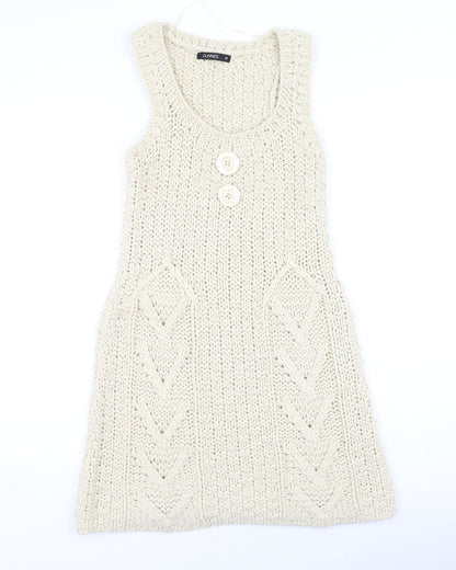 Dunnes Stores Womens Beige  Acrylic Fit & Flare  Size M  Round Neck