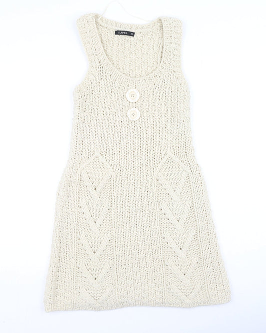 Dunnes Stores Womens Beige  Acrylic Fit & Flare  Size M  Round Neck