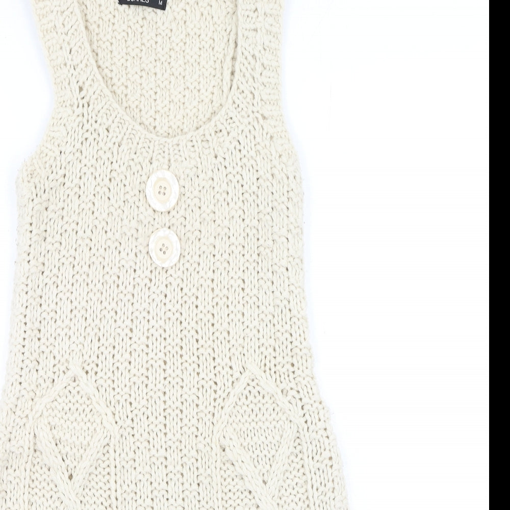 Dunnes Stores Womens Beige  Acrylic Fit & Flare  Size M  Round Neck