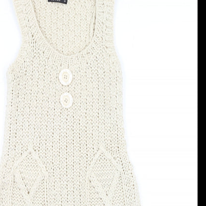 Dunnes Stores Womens Beige  Acrylic Fit & Flare  Size M  Round Neck