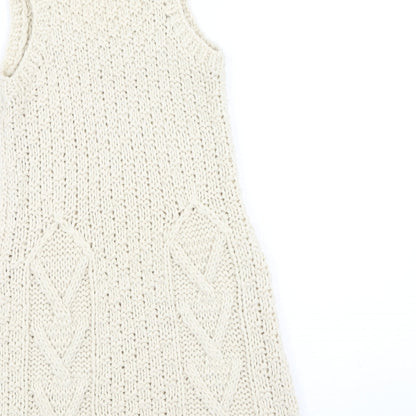 Dunnes Stores Womens Beige  Acrylic Fit & Flare  Size M  Round Neck