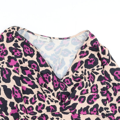 flouse london Womens Multicoloured Animal Print Polyester Basic Blouse Size 18 V-Neck