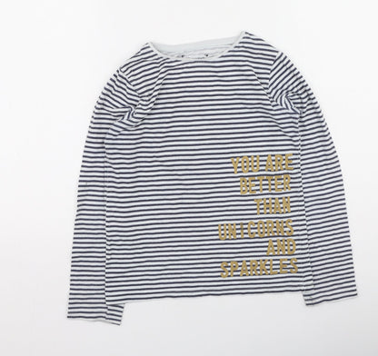 Primark Girls Blue Striped Cotton Basic Casual Size 10-11 Years Round Neck