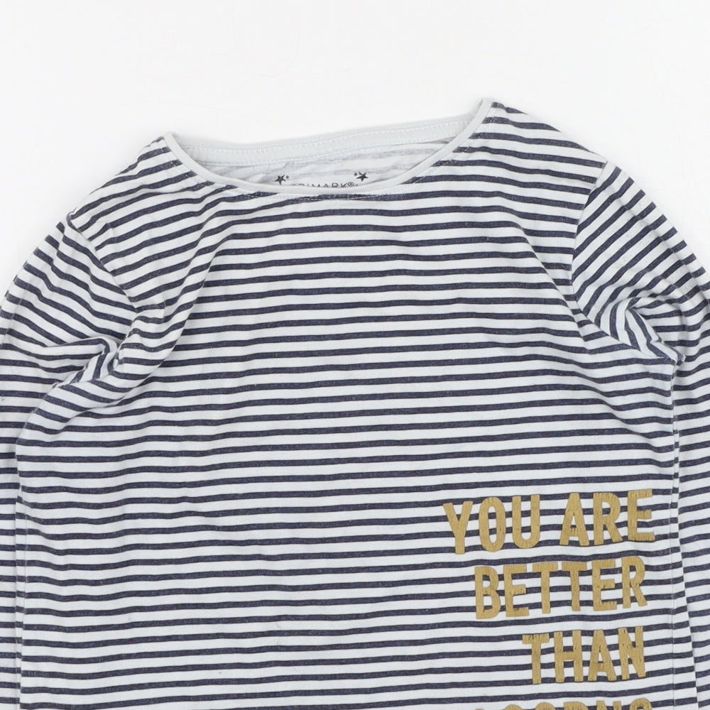 Primark Girls Blue Striped Cotton Basic Casual Size 10-11 Years Round Neck