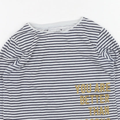 Primark Girls Blue Striped Cotton Basic Casual Size 10-11 Years Round Neck